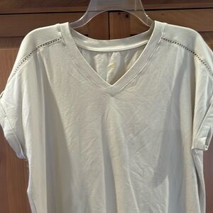 Belle by Kim Gravel Primabelle Knit Ladder Lace trim Top. Color Sand Bar